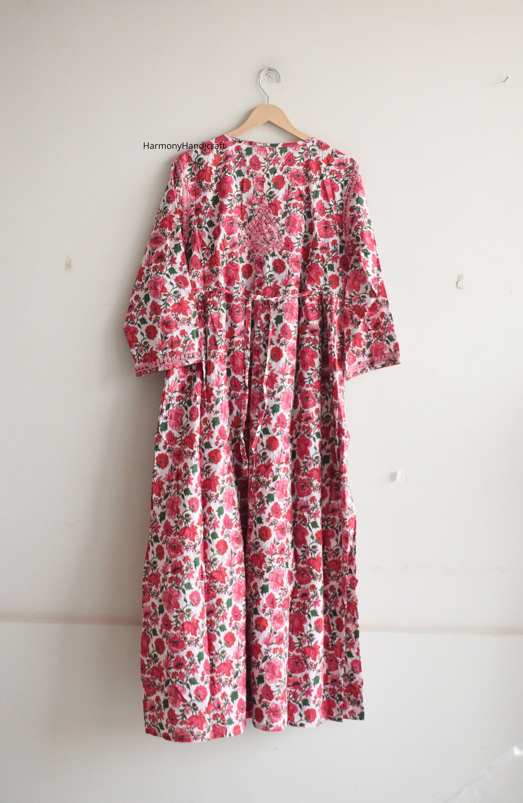 Cotton Hand Block Print Dress With Embroidery Long Cotton Etsy