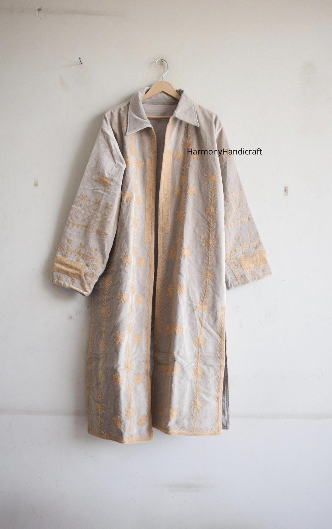 Velvet Long Coat - Velvet Carcoat - White Coat main image 1