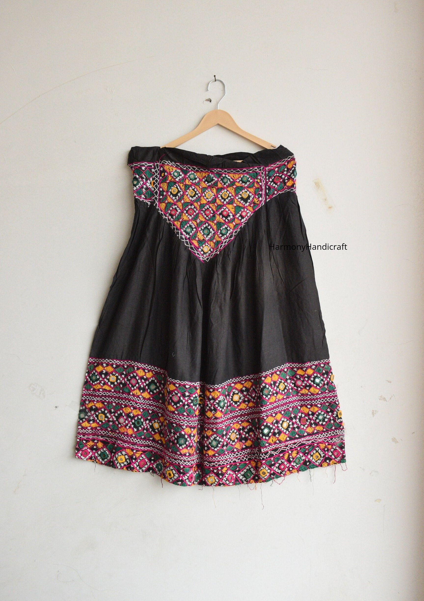 Jupe Ancienne Vintage - A-line - Bleu Clair Et Blanc - Taille M - Mélange Polyester/Acrylique