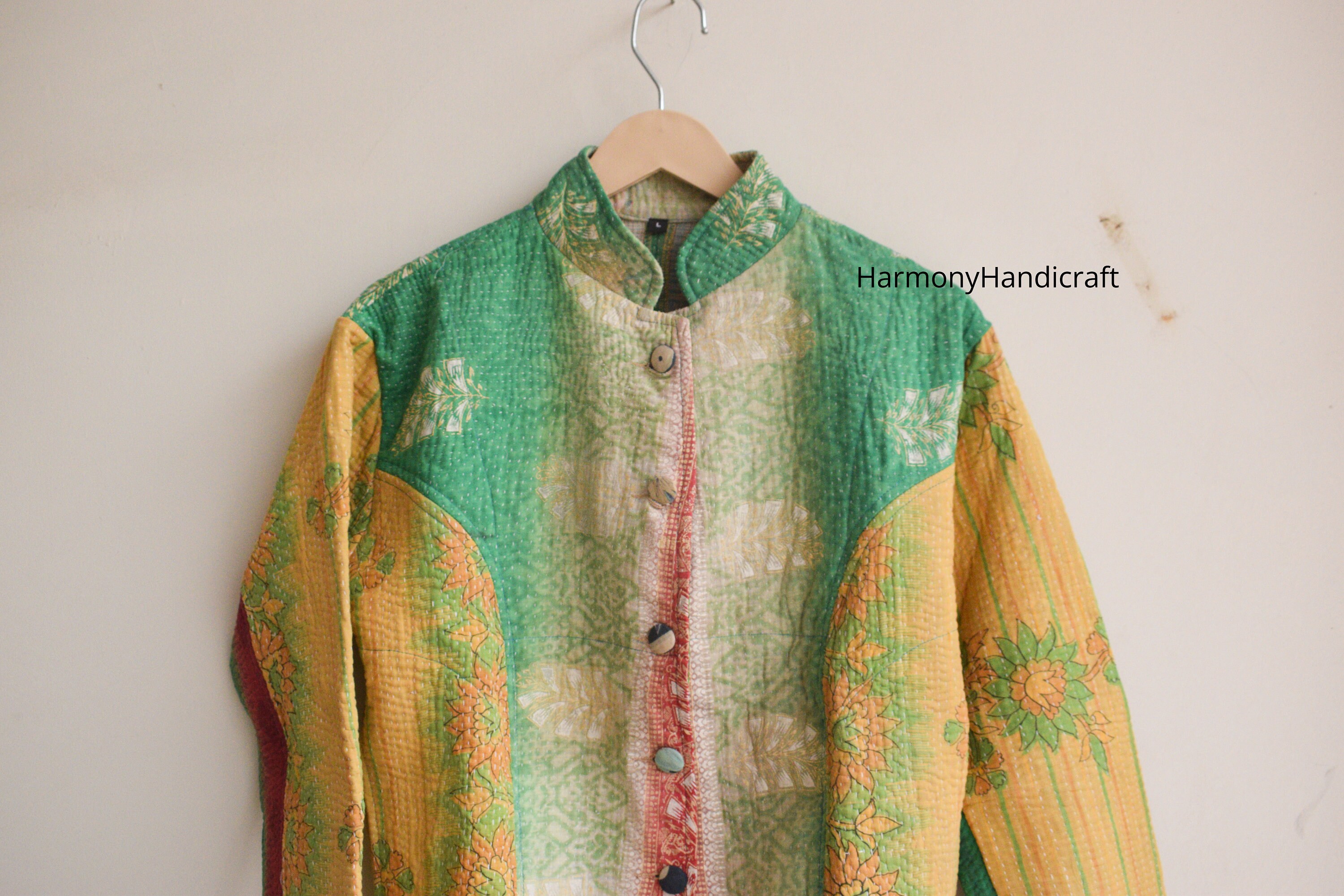 Reversible Kantha Jacket, Indian Handmade Kantha Quilted Jacket, Kantha Kimono Jacket, Short