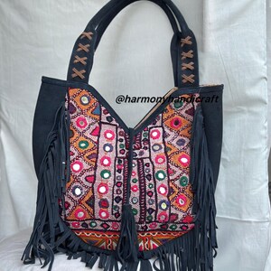 Handgemachte indische Banjara Tasche, Afghani Tragetasche, Vintage Stickerei Tasche, Boho Schultertasche, Boho Tasche, Leder Fransentasche, Handstickerei