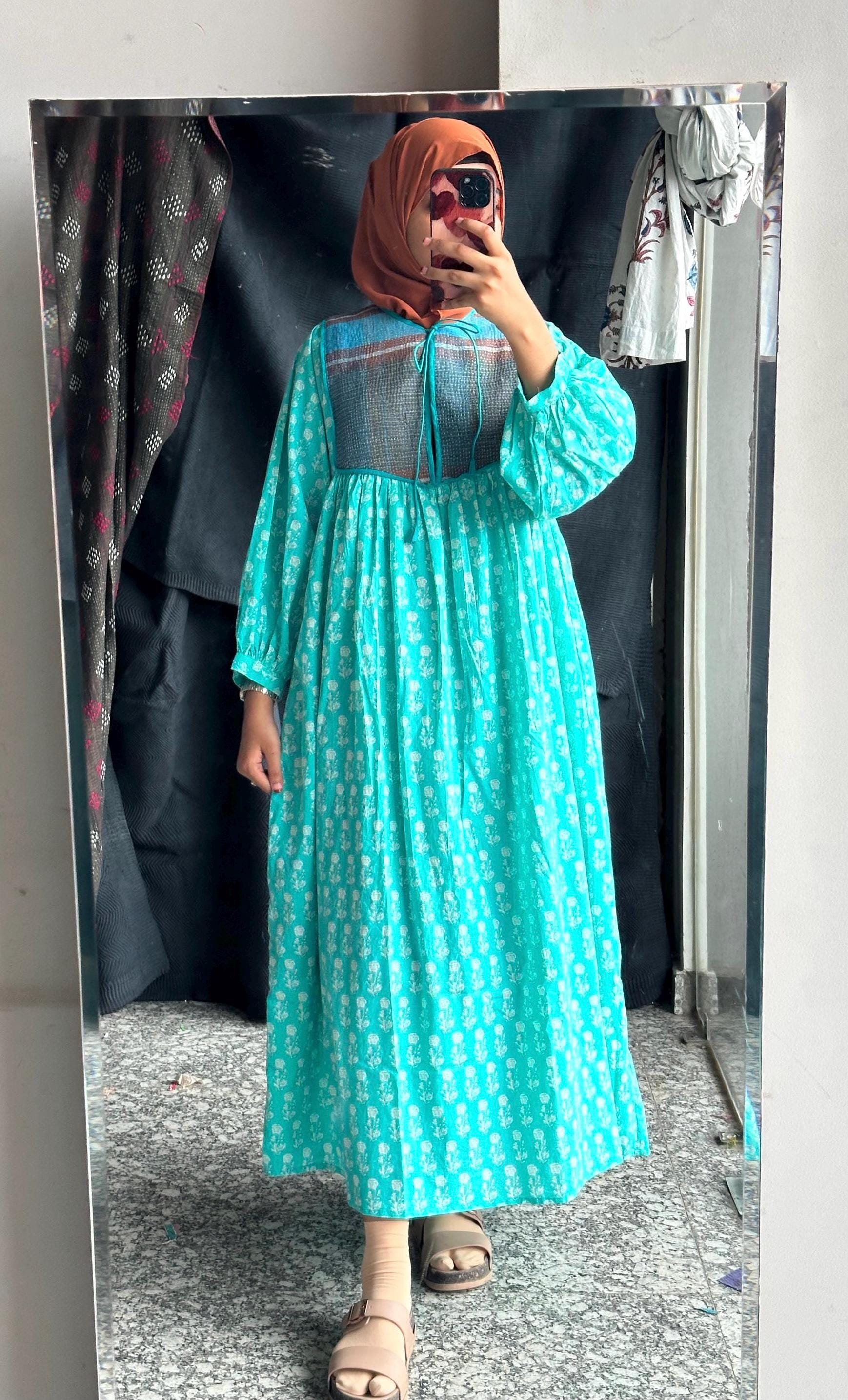 Hand Block Print Cotton Maxi Dress, Kantha Patch Boho Style - Etsy