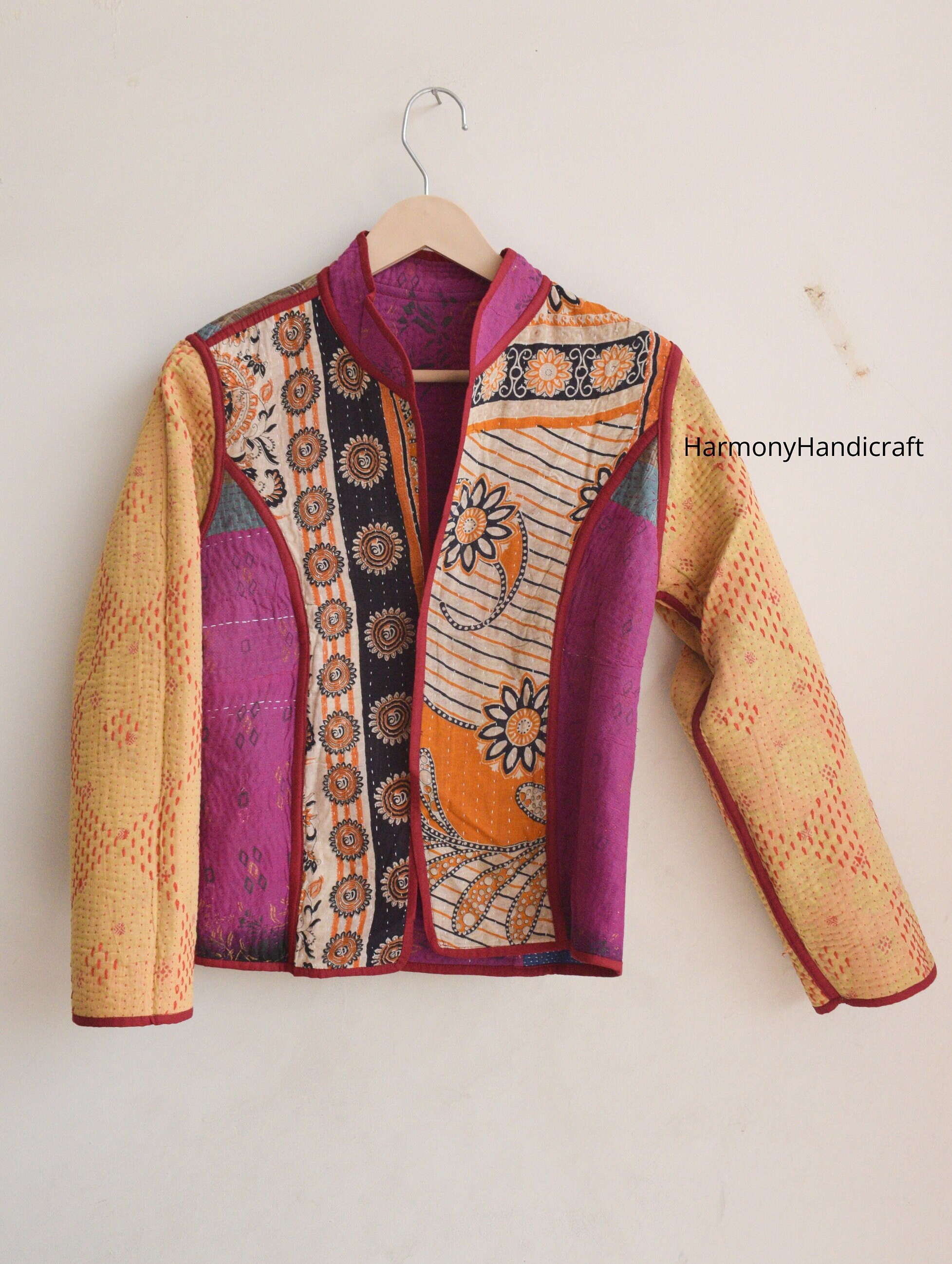 Reversible Kantha Jacket, Indian Handmade Kantha Quilted Jacket, Kantha