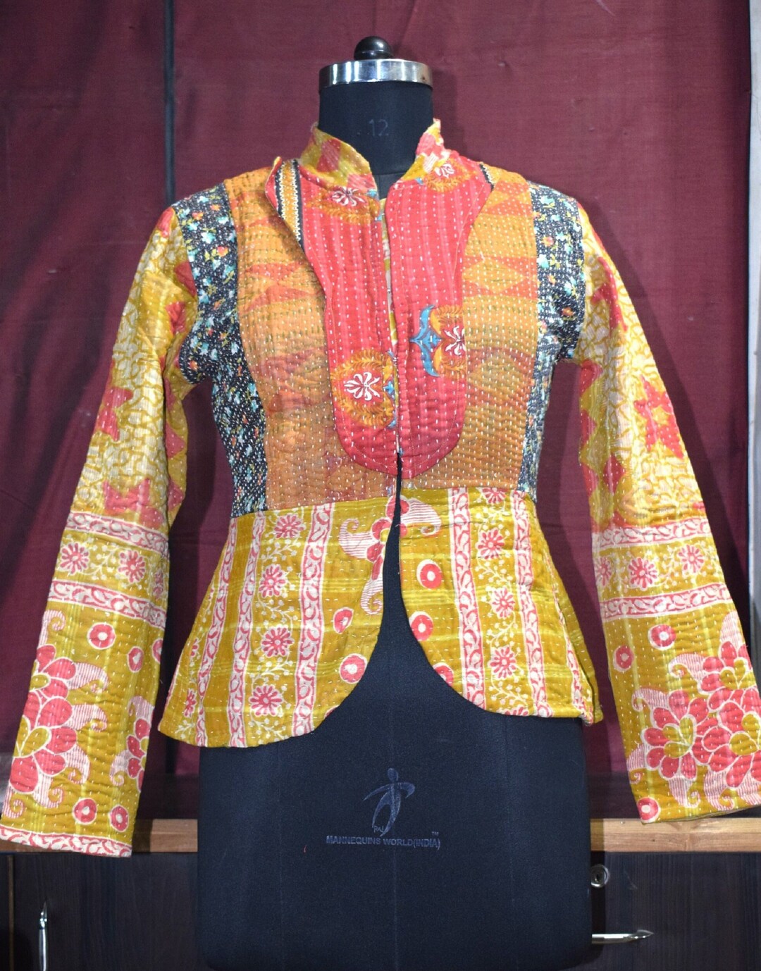 Vintage Kantha Jacket, Handmade Cotton Quilted Jacket, Floral Printed Kantha Jacket, Bohemian