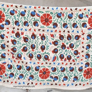 Suzani throw, Suzani hand embroidery bedspread Uzbek Silk Suzani Bed Cover, Vintage Suzani Wall hanging, table cover,Bohemian decor, Fabric