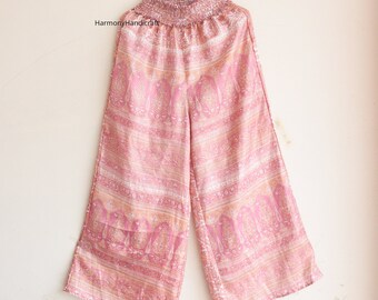 Pantalon en soie recyclé, pantalon en soie, pantalon large, pantalon doux et léger, pantalon Harem, pantalon Boho Palazzo, pantalon fait main, pantalon Boho