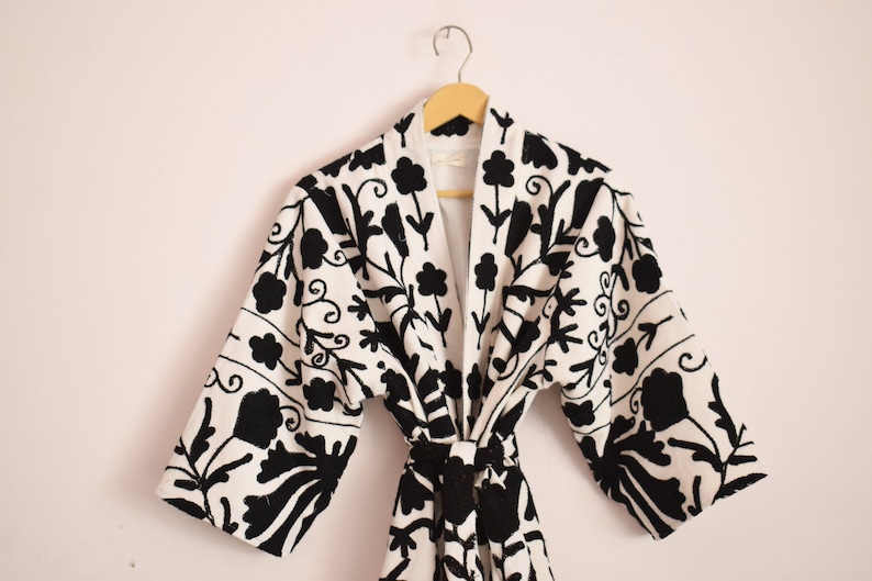 Womens Suzani embroidery short jacket Indian Cotton embroidery jacket Kimono Robe Beach Short Kimono Coat Cotton quilted jacket Boho jacket image 4