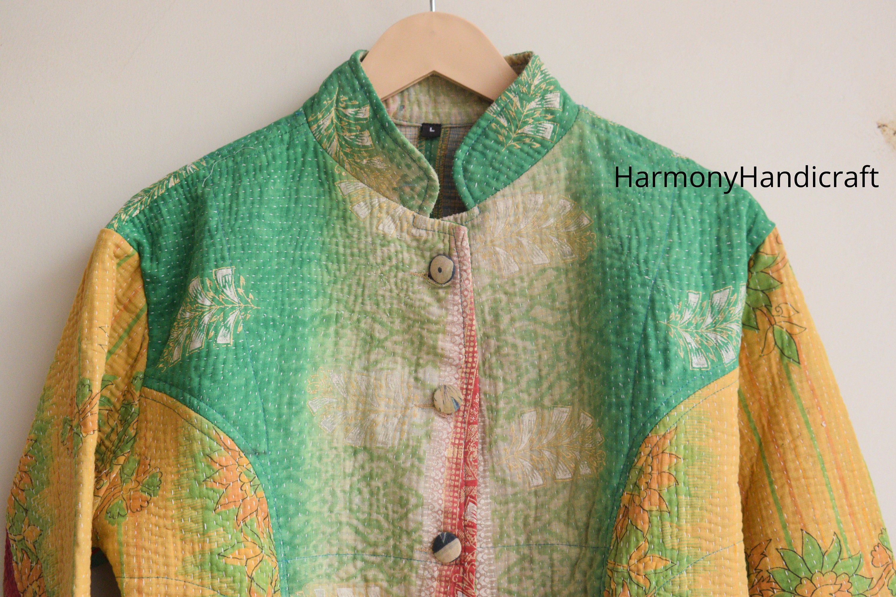 Reversible Kantha Jacket, Indian Handmade Kantha Quilted Jacket, Kantha Kimono Jacket, Short