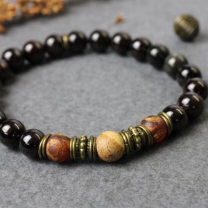 Men&#39;s Bracelet Tibet Ethno Viking Jewelry Medieval Vintage Bead Bracelet Gift Friend Gemstones Garnet Agate Jasper Tourmaline