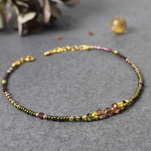 Ethno Boho Fußkettchen handgemacht - Vintage Stil - Glasperlen & Metall - Sommer Schmuck - Boho Schmuck - Edelsteine Granat - Anklet