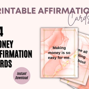 Baraja de cartas de afirmaciones de dinero, tarjetas de afirmación imprimibles, tarjetas de afirmación positiva, afirmaciones de manifestación de dinero