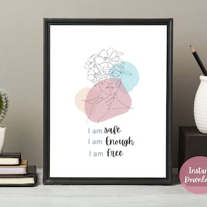 Self Love Wall Art Printable,  Self Care Home Decor, Printable Home Decor, I am Affirmation, Self Love Download, I am Enough, Digital