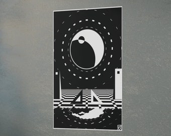 Poster "18. The Moon" - Geometric Abstract Tarot Card Art Design Digital Print Wall Hanging