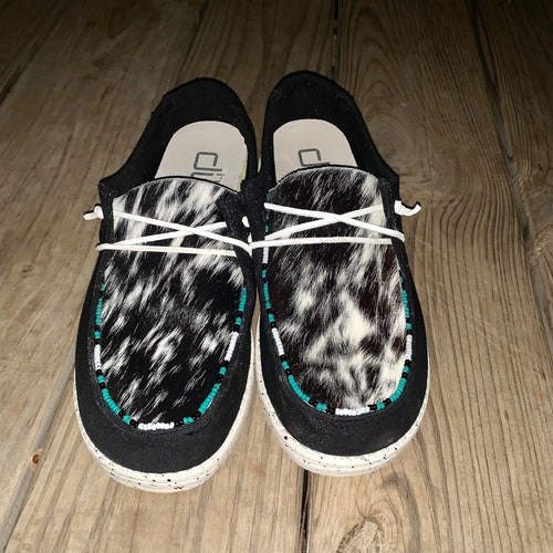 Women's Hey Dudes Cowhide Hey Dudes Western Shoes Black Etsy