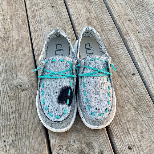 Cowhide Beaded Hey Dudes Etsy