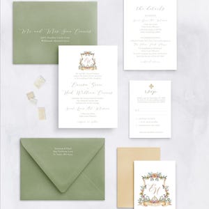 Watercolor Crest Wedding Invitation Suite: Semi-Custom Floral Design