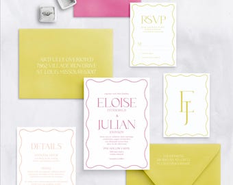 Modern Wavy Wedding Invitation Suite: Semi-Custom 5-Piece Invite