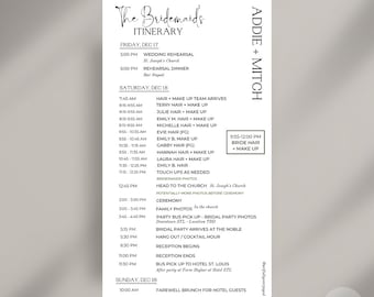Bridesmaids Wedding Day Itinerary Template (Digital Download)