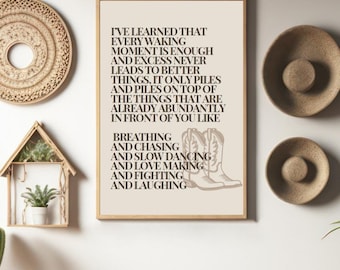 Country Music Poster Wall Art Prints, Inspired by Fear and Fridays Poem, Country Music Lyrics Print Poster, Cowboy Boots - Beige/Brown