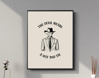 Western Art Print, The Devil Wears a Suit and Tie, Man Cave Decor, Country Music Inspired