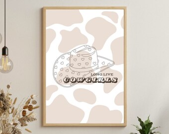 Country Music Inspired Wall Art Prints, Cowgirl Poster Print, Western Style Art - Set of 5 (beige, pink, blue, green, orange)