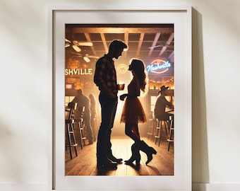Nashville Romance Art Print, Country Music Silhouette Poster