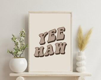 Yee Haw Poster Digital Wall Art, Minimalist Beige and Brown Print, Aesthetic Western Wall Art Print, Minimalistic Cowgirl Home Decor