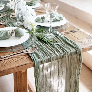 Sage Green Table Runner, Spring Decor, Long 90x400cm Tablecloth, Rustic Forest Table Decoration for Weddings, Events and Home Dining Table