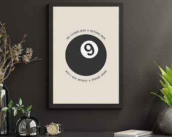 Country Music Inspired Nine Ball Poster Wall Art, Western Aesthetic, Man Cave Wall Decor, Unique Gift Idea, Home Office Art