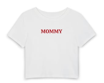 MOMMY cropped tee | Women's Baby Tee, red varsity lettering