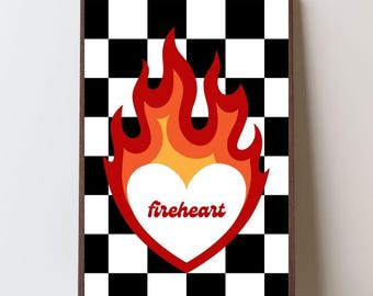 Flaming Heart checkerboard Poster | Rolled Posters