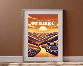 Country Music Inspired Poster Wall Art Prints, Vintage Cowboy Western Wall Art, Truck Sunset and Mountains Design - Something In The Orange