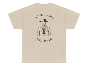 The Devil Wears a Suit and Tie Graphic Tee, Western Country Music Design
