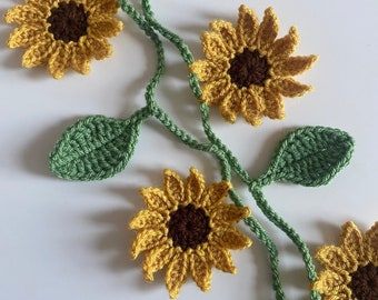 Handmade Crochet Sunflower Leaf Bunting | Flower Garland | Summer Decor | Spring Decor | Floral Theme | Yellow | Green | Crochet | Handmade