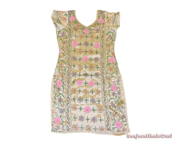 Vintage Hand Embroidered Kantha Work Dress, Handm… - image 1