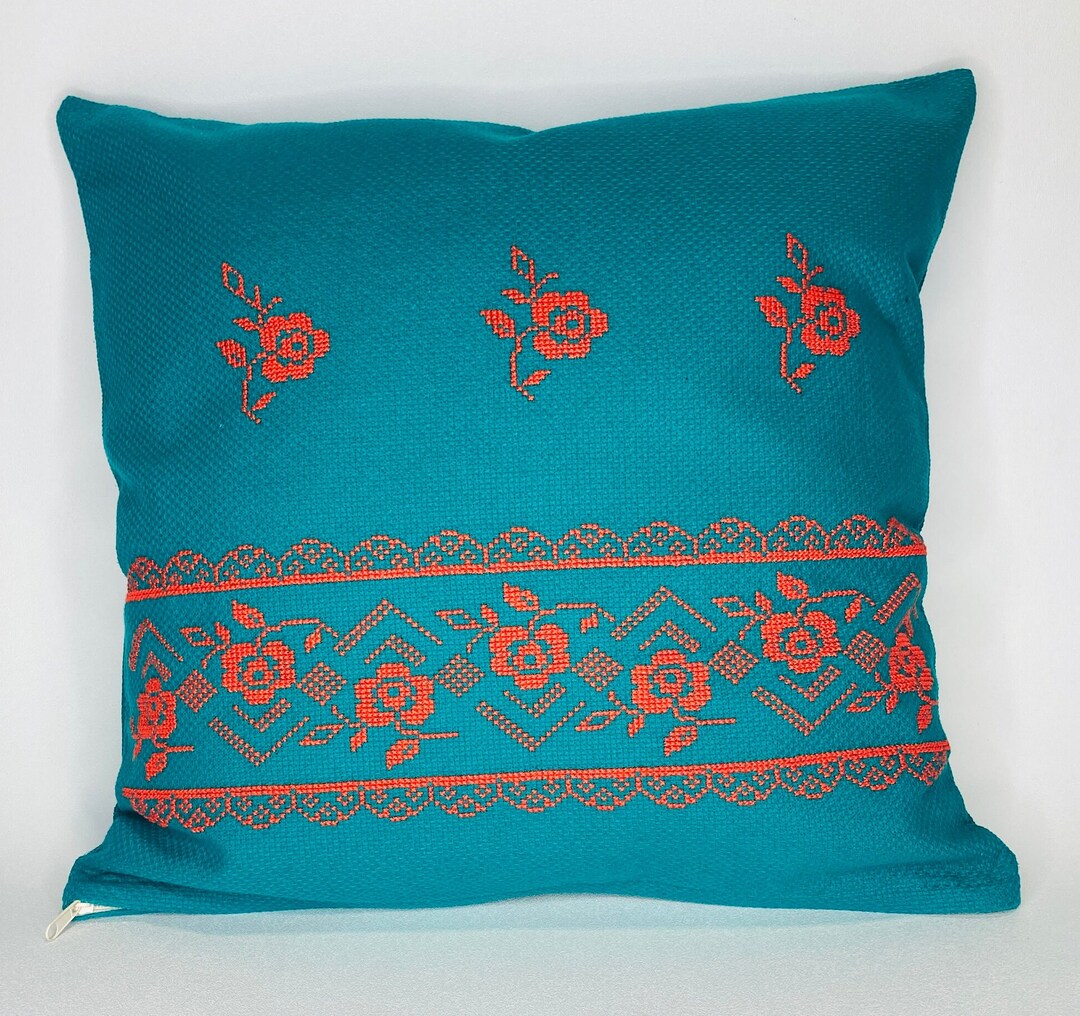 Unique Throw Pillow 20x20 Pillow Cover Blue Handmade Etsy