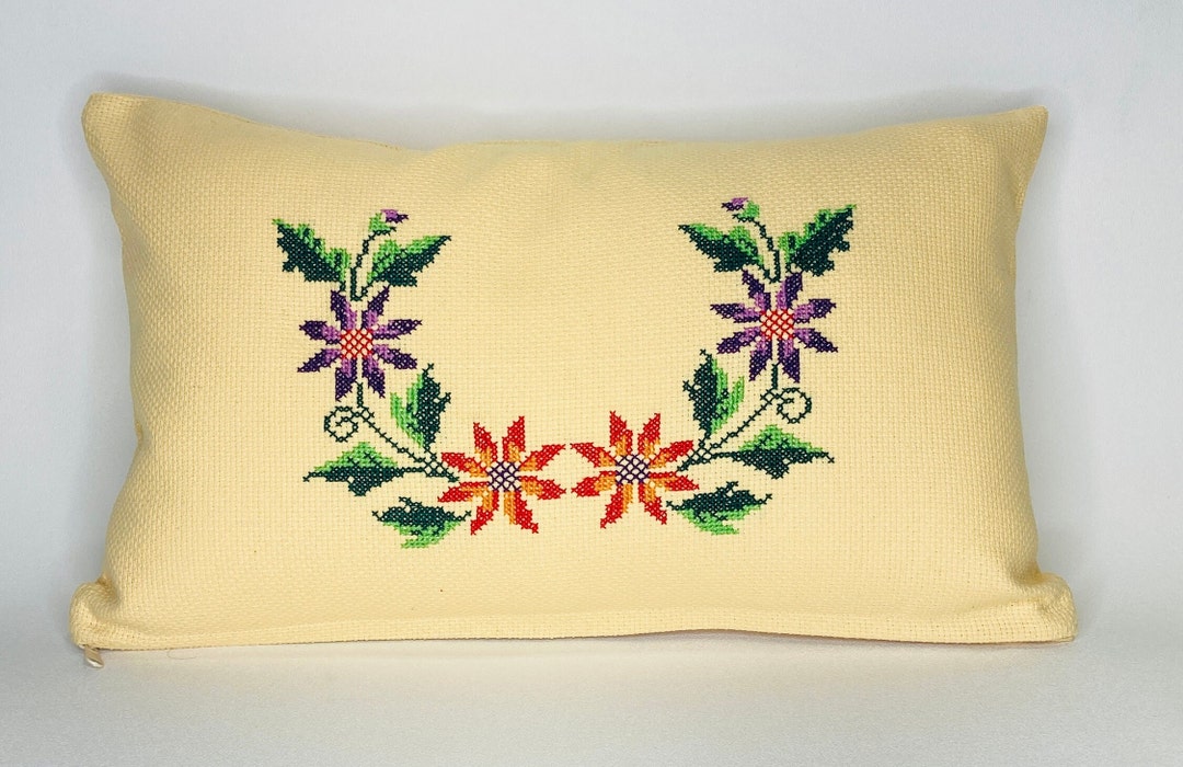 Unique Handmade Decorative Pillow Floral Embroidery 20x12 Etsy