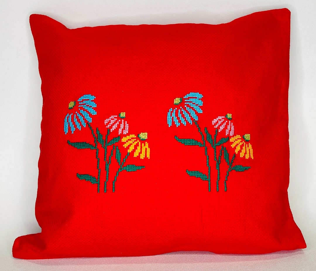 Decorative Pillow 20x20 Pillow Cover Red Handmade Minimalist Etsy