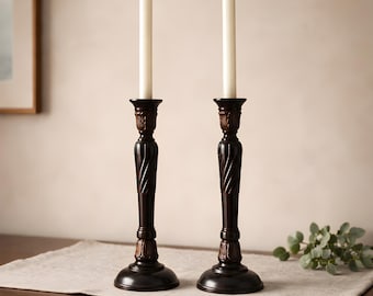 Vintage Brass Candlestick Set – Garrity Southern Living Ornate Candle Holders, 15" Tall