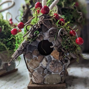 Charming Small Stone Cottage Birdhouse with berries image 4