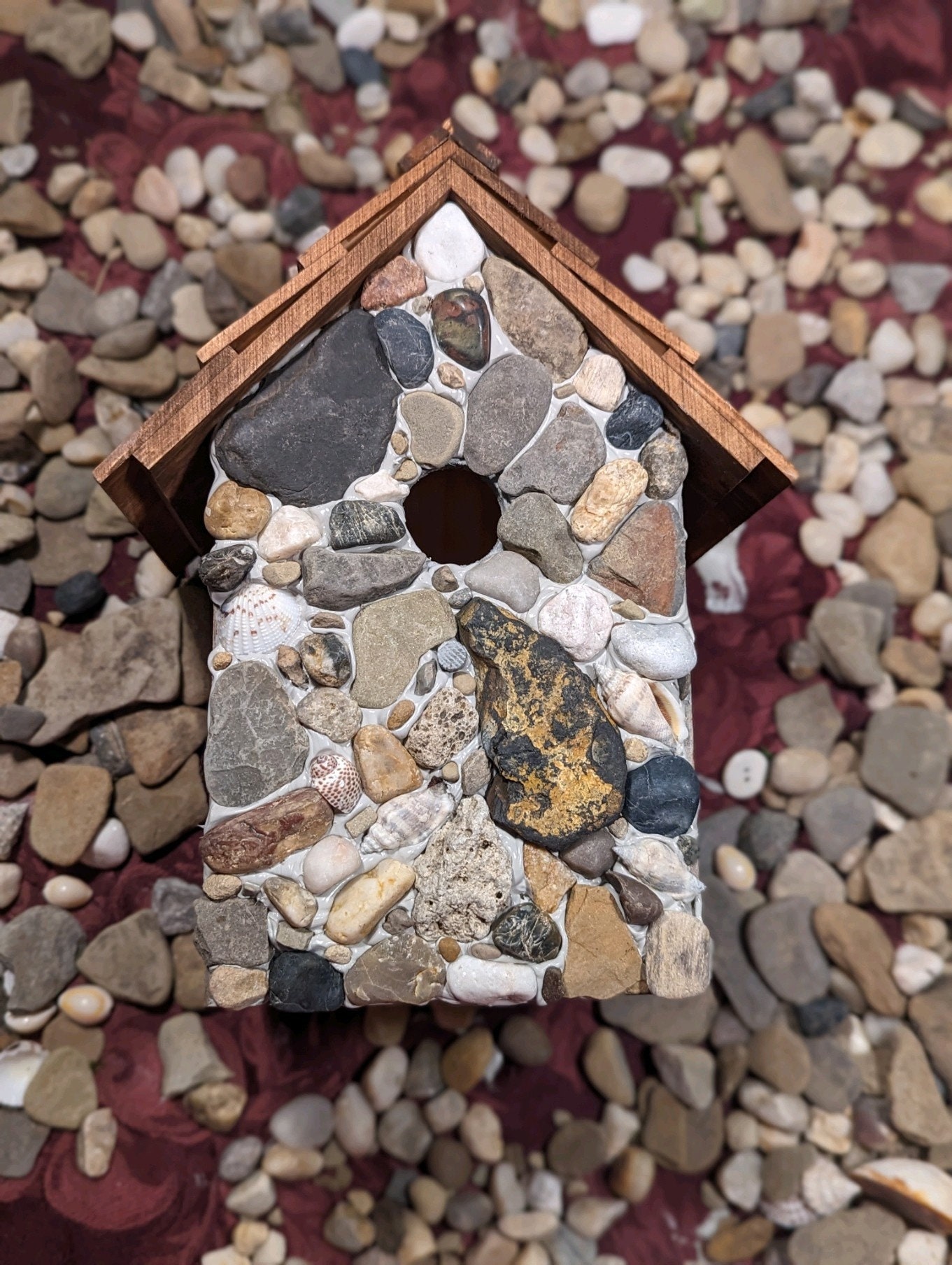 River Stone Cottage Birdhouse with Cleanout and hanging bracket