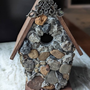 Stone Cottage Birdhouse, Rustic  and Charming Birdhouse, Bird Lover Gift for Dad, Birdhouse Decor for indoor or outdoors