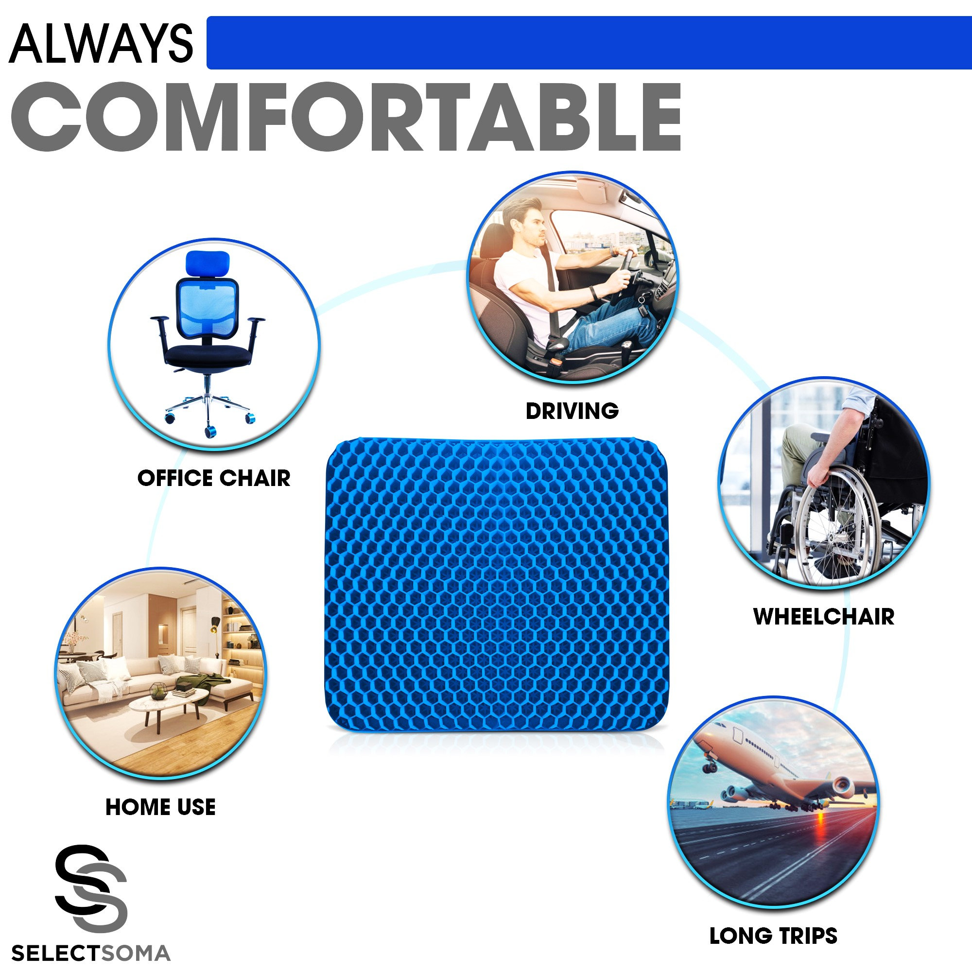 SelectSoma Travel Seat Cushion for Long Sitting – Car and Truck Cooling Gel  Seat Cushion - Office Chair Cushion for Back, Sciatica, Tailbone Pain