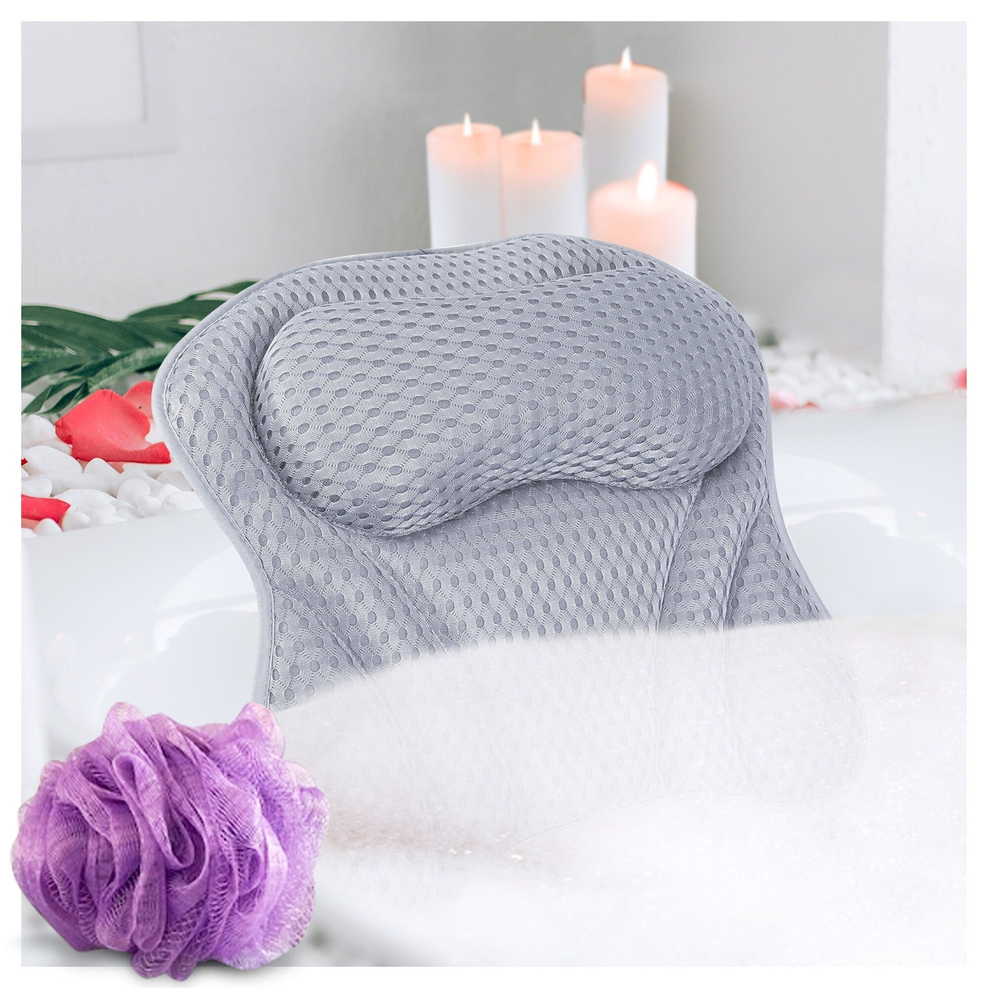 Selectsoma Luxury Grey Bath Pillow for Bathtub With Puff Bath Pillow ...