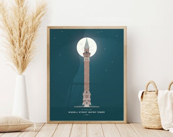 Bissell Street Water Tower - FULL MOON EDITION - St Louis Print, North City, St Louis Art, St Louis Water Tower Edition.