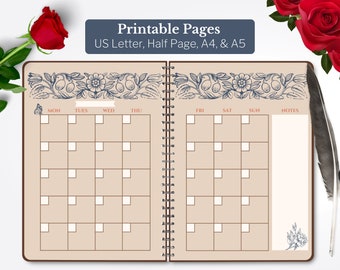 Monthly Printable Planner Inserts for Happy Planner Classic, Big, Mini, A4 and A5 Sizes, Cottage Core, Antique Planner, Vintage Printable