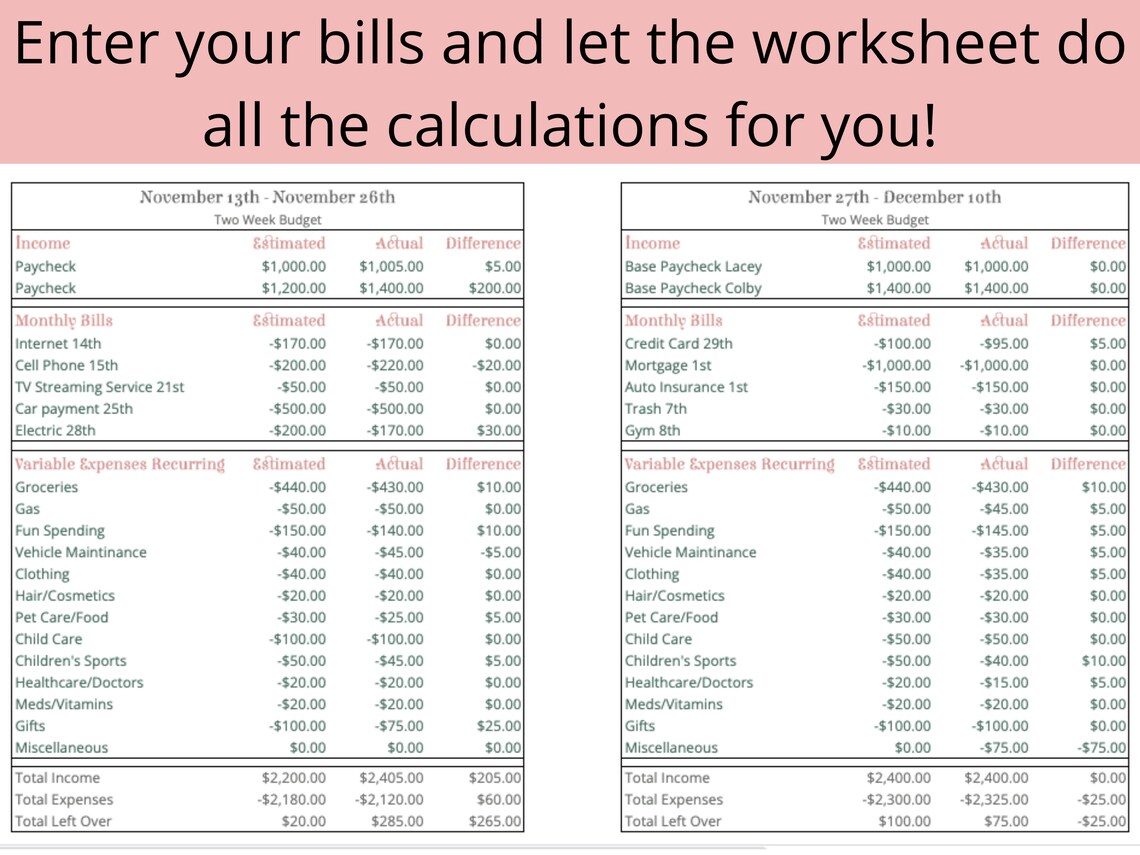Bi-weekly Budget Template Paycheck Budget Budget Template - Etsy