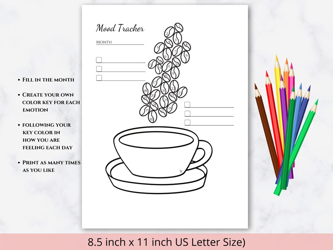 Coffee Mood Tracker, Mood Tracker, Mood Tracker Printable, Monthly Mood ...