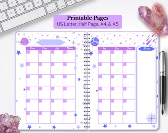 Monthly Printable Planner for Big Happy Planner, A4, A5, Half Letter, Space, Galaxy, Monthly Calendar, Planner Inserts, Undated Planner