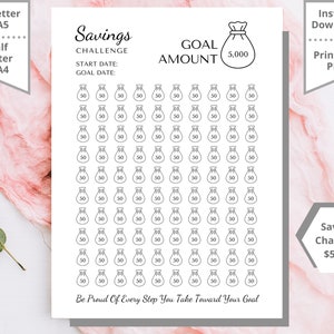 5K Savings Challenge, Savings Challenge, Savings Tracker, Saving Challenge Printable, Saving Goal, Money Challenge, Saving Challenge, A4, A5